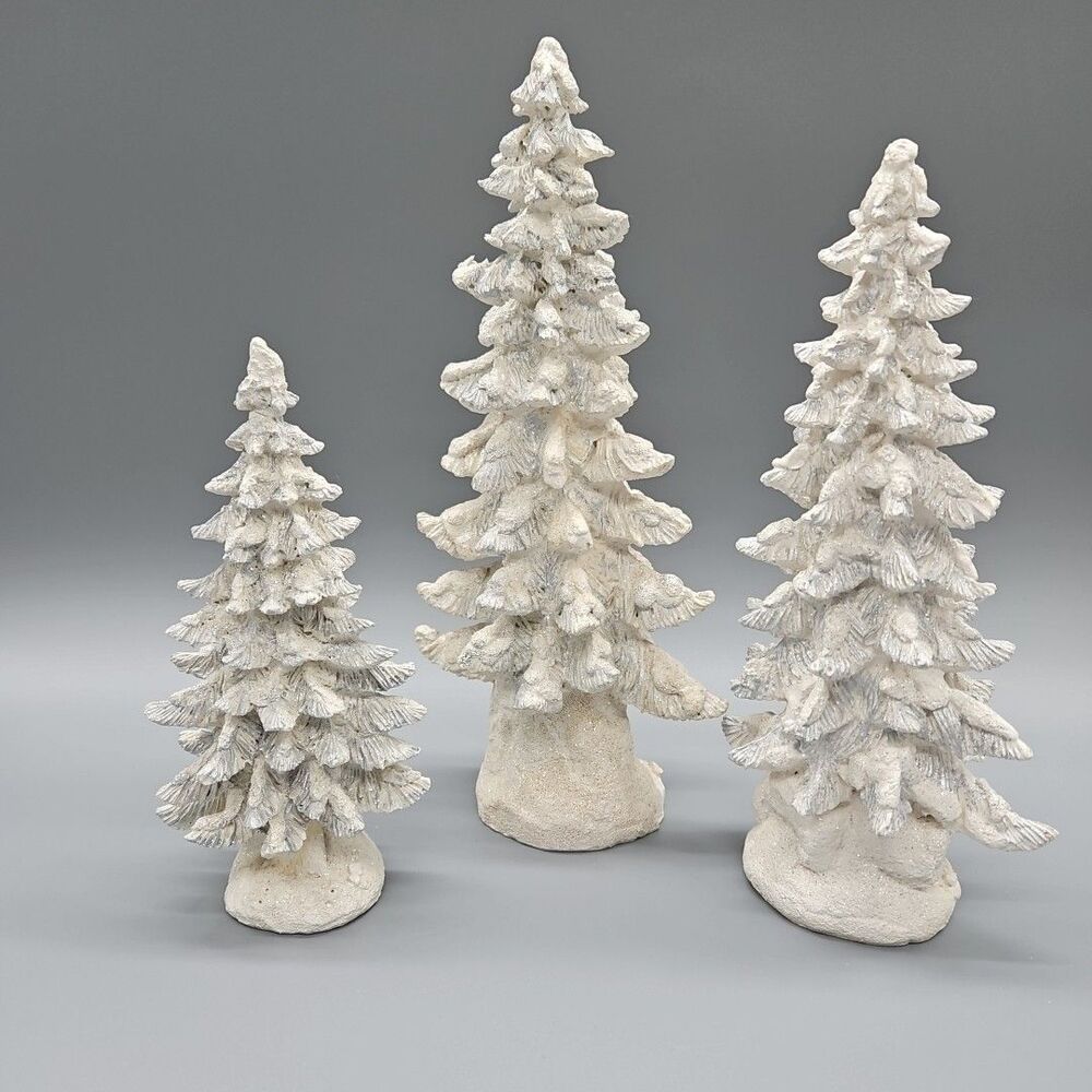 FROSTED PINE TREES SET FIGURINES 8" 10" 11" HOME INTERIORS #54044